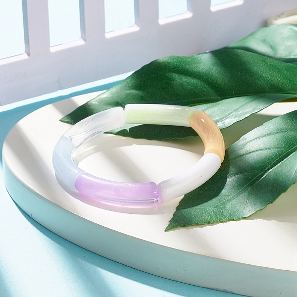 

PandaHall Acrylic Tube Beaded Stretch Bracelets, Colorful, Inner Diameter: 2 inch(5.1cm) Acrylic