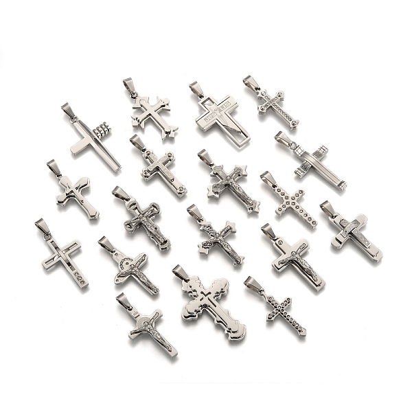 

PandaHall 25~32x15~22x3~5mm, Hole: 7x3.5mm Stainless Steel+Rhinestone Cross