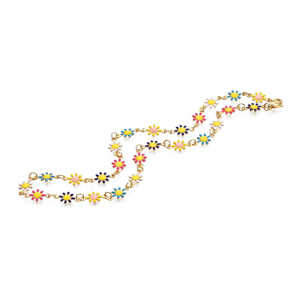 

PandaHall Enamel Flower Link Chains Bracelet, Golden Plated 201 Stainless Steel Jewelry for Women, Colorful, Inner Diameter: 1-3/4 inch...