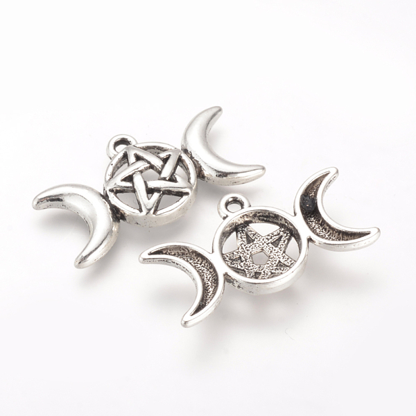 

PandaHall Tibetan Style Alloy Pendants, Cadmium Free & Nickel Free & Lead Free, Triple Goddess Pentagram Moon, Pagan Jewelry, Antique Silver...