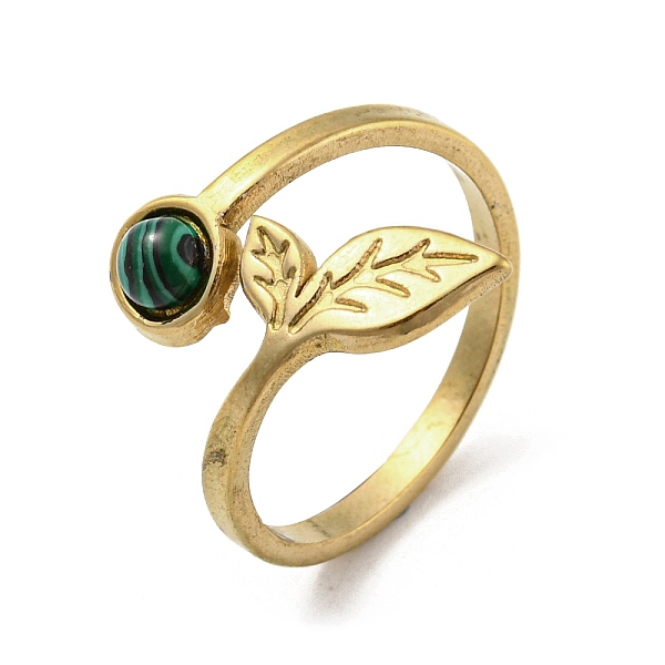 

PandaHall 304 Stainless Steel with Synthetic Malachite Ring, US Size 7 1/4(17.5mm). Malachite Leaf