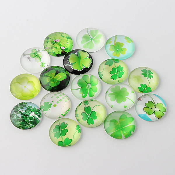 

PandaHall Half Round/Dome Four Leaf Clover Glass Cabochons, Mixed Color, 12x4mm Glass Half Round Multicolor