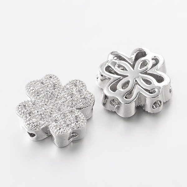

PandaHall Brass Micro Pave Cubic Zirconia Beads, Clover, Lead Free & Nickel Free, Platinum, 10x10x4mm, Hole: 1mm Brass+Cubic Zirconia Clover