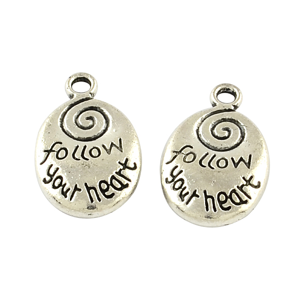 

PandaHall Tibetan Style Alloy Message Pendants, Oval with Words Follow Your Heart, Cadmium Free & Lead Free, Antique Silver, 20.2x12.5x4.5mm...