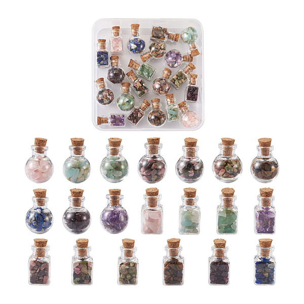 

PandaHall Glass Wishing Bottle Decorations, with Gemstone Chips Inside and Cork Stopper, Mixed Color, 20pcs/box Glass Bottle Multicolor