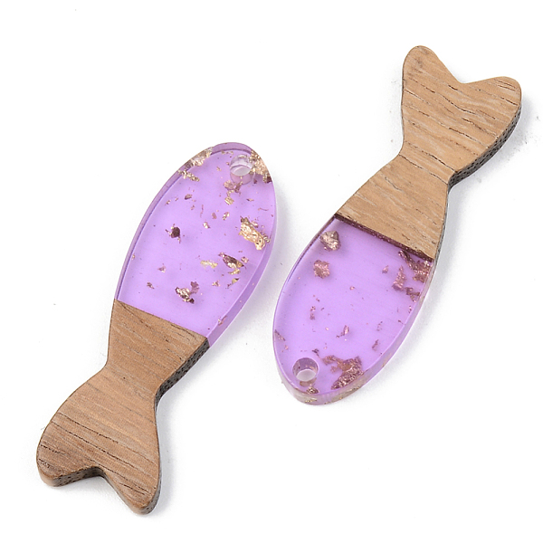 

PandaHall Transparent Resin & Walnut Wood Pendants, with Gold Foil, Fish, Lilac, 37.5x12x3mm, Hole: 2mm Resin+Wood Fish Purple