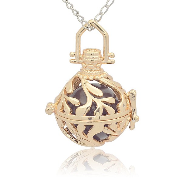 

PandaHall Golden Tone Brass Hollow Round Cage Pendants, with No Hole Spray Painted Brass Round Ball Beads, DarkSlate Blue, 36x25x21mm, Hole...