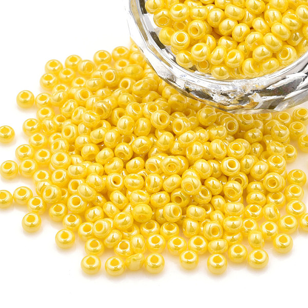 

PandaHall 8/0 Czech Opaque Glass Seed Beads, Lustered, Round, Yellow, 3x2mm, Hole: 1mm, about 500g/bag Czech Glass Yellow