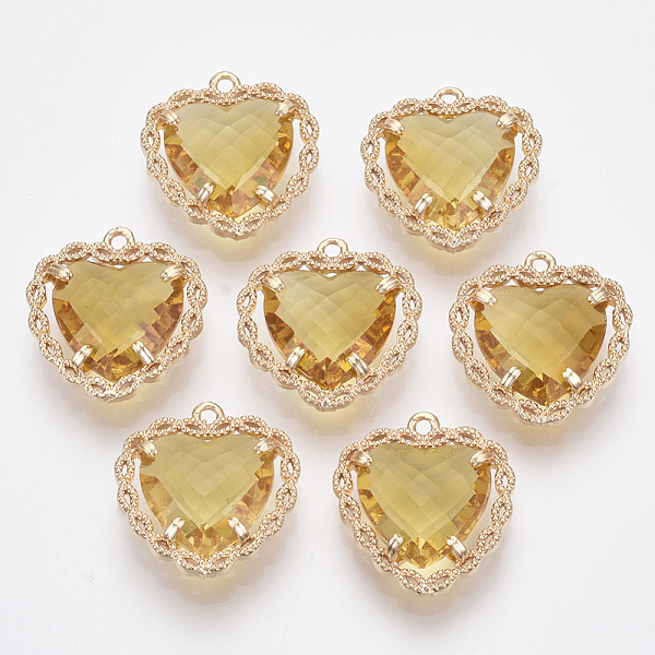 

PandaHall Glass Pendants, with Brass Open Back Settings, Faceted, Heart, Light Gold, Gold, 18x16~17x5.5mm, Hole: 1.2mm Brass+Glass Heart...