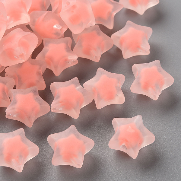 

PandaHall Transparent Acrylic Beads, Frosted, Bead in Bead, Star, Salmon, 14x15x8.5mm, Hole: 2mm, about 518pcs/500g Acrylic Star Red