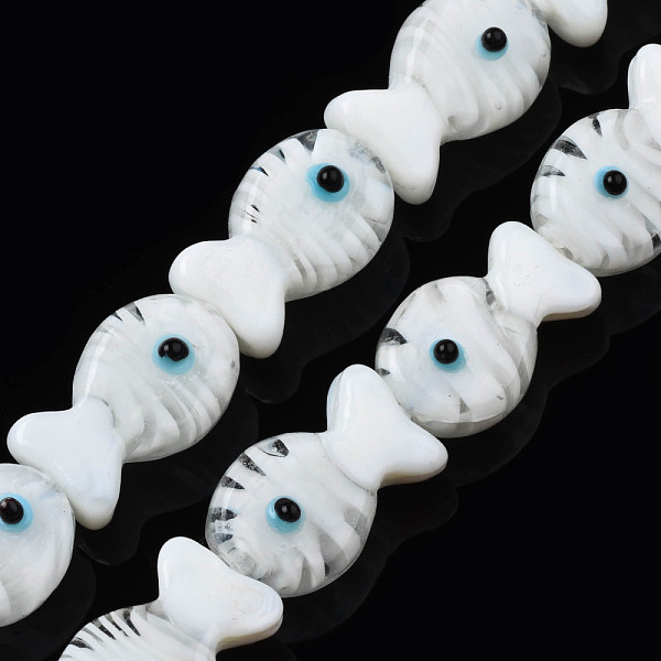 

PandaHall Handmade Lampwork Beads Strands, Fish, White, 19~20x12.5x9mm, Hole: 0.8mm, about 25pcs/strand, 18.90 inch(48cm) Lampwork Fish...