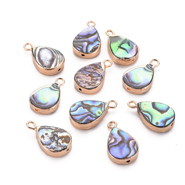 

PandaHall Electroplated Natural Abalone Shell/Paua Pendants, with Golden Iron Findings and Half Drilled, Teardrop, 18x10.5x3.5mm, Hole...