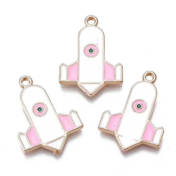 

PandaHall Rack Plating Alloy Enamel Pendants, Cadmium Free & Nickel Free & Lead Free, Light Gold, Rocket, White, 24x17x2mm, Hole: 1.6mm...