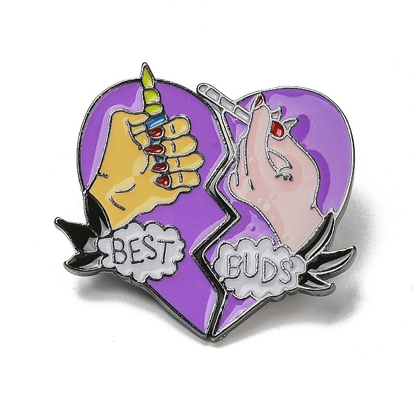 

PandaHall Valentine's Day Theme Alloy Brooches, Enamel Lapel Pin, for Backpack Clothes, Heart with Word Best Buds, Platinum, 33x35mm..., Purple