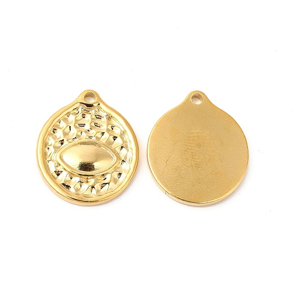 

PandaHall Ion Plating(IP) 304 Stainless Steel Pendants, Flat Round with Eye Charms, Real 18K Gold Plated, 20x17x2mm, Hole: 1.6mm 304...