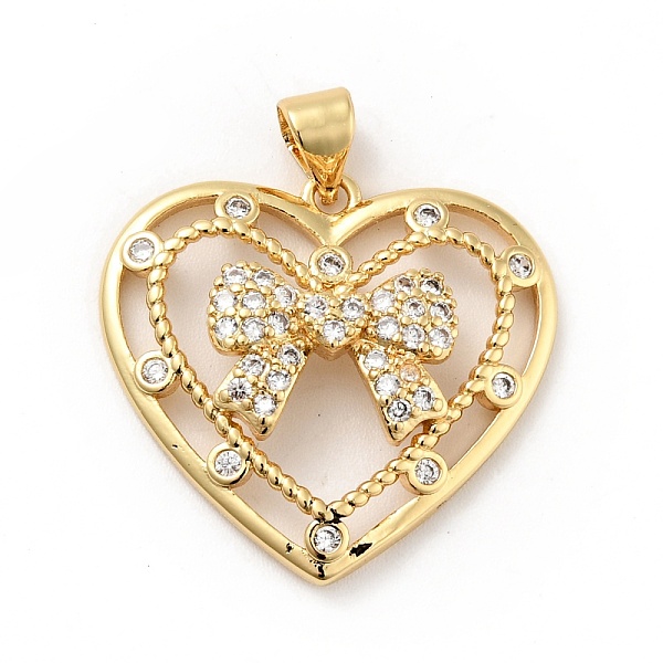 

PandaHall Rack Plating Brass Micro Pave Clear Cubic Zirconia Pendants, Long-Lasting Plated, Lead Free & Cadmium Free, Heart with Bowknot...
