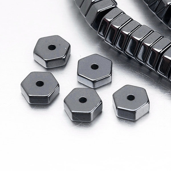 PandaHall Non-magnetic Synthetic Hematite Beads Strands, Hexagon, 5x2mm, Hole: 0.5mm, about 173pcs/strand, 13.4 inch(34cm) Non-magnetic...