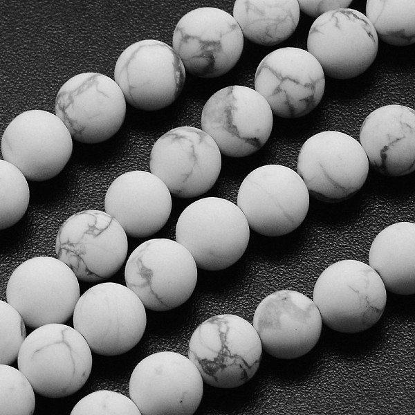 PandaHall Natural Howlite Beads Strands, Frosted, Round, 10mm, Hole: 1mm, about 38pcs/strand, 14.9 inch Howlite Round White