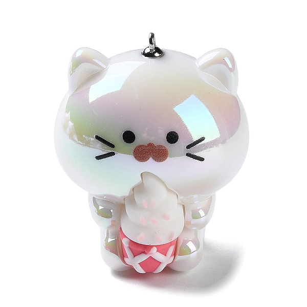 

PandaHall Acrylic Pendants, Cat Shape with Silicone Ice Cream Charms, with Iron Loops, WhiteSmoke, 44.5~45x38x35mm, Hole: 1.6mm Iron+Acrylic..., White