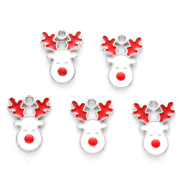 

PandaHall Alloy Enamel Pendants, for Christmas, Christmas Reindeer/Stag, Platinum, White, 17x13x2mm, Hole: 1.6mm Alloy+Enamel Deer White