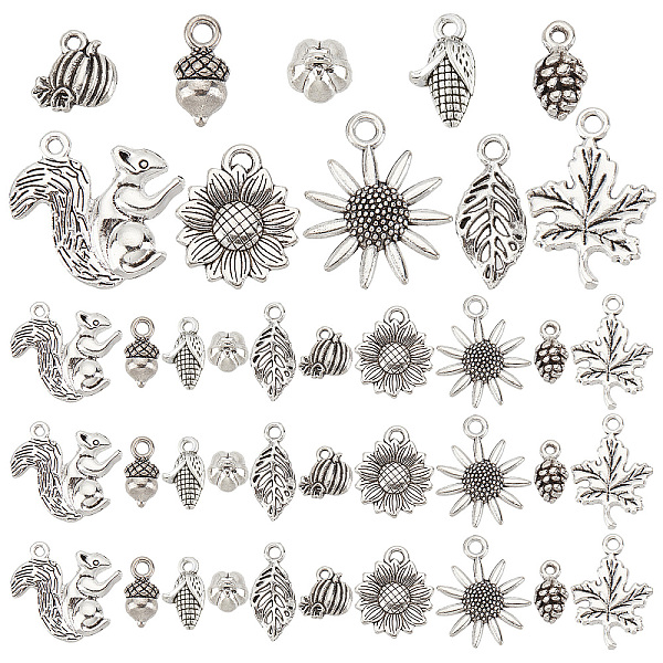 

PandaHall SUNNYCLUE 80Pcs 10 Style Tibetan Style Alloy Pendants, Cadmium Free & Lead Free, Corn & Pumpkin & Pine Cone, Antique Silver...