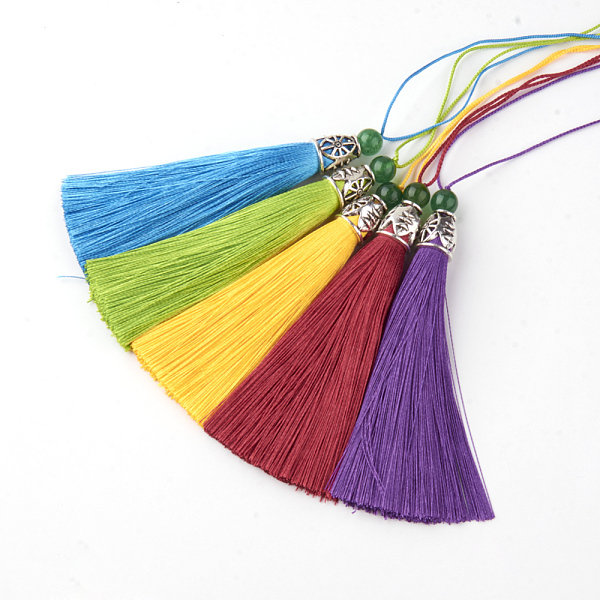 

PandaHall Polyester Tassel Big Pendant Decorations, with Alloy Findings, Antique Silver, Mixed Color, 90~95x11mm Polyester Multicolor