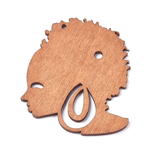 

PandaHall Wooden Big Pendants, Woman, BurlyWood, 57.5x55x2.5mm, Hole: 1.5mm Wood Human Orange