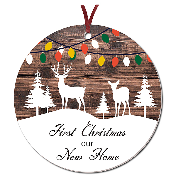 

PandaHall CRASPIRE 1Pc Acrylic Memorial Flat Round Big Pendants Decorations, with 40CM Double Face Satin Ribbon, Christmas Theme, Deer..., Brown