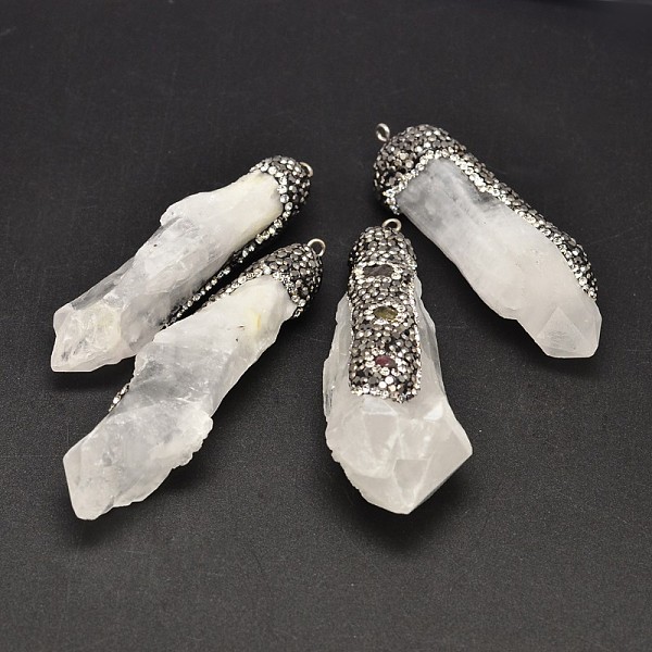 

PandaHall Nuggets Crystal Polymer Clay Rhinestone Big Pendants, with Tourmaline and Platinum Tone Brass Findings, 45~71x13~22x16~24mm, Hole..., Black