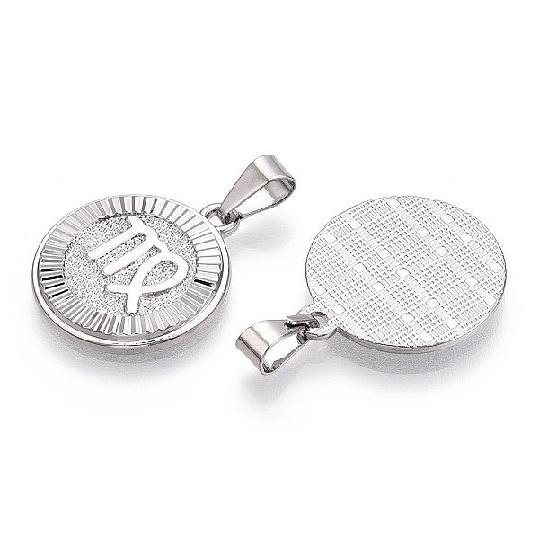 

PandaHall Brass Pendants, Twelve Constellations, Flat Round, Platinum, 24x20.5x2mm, Hole: 3.5x7mm Brass Flat Round