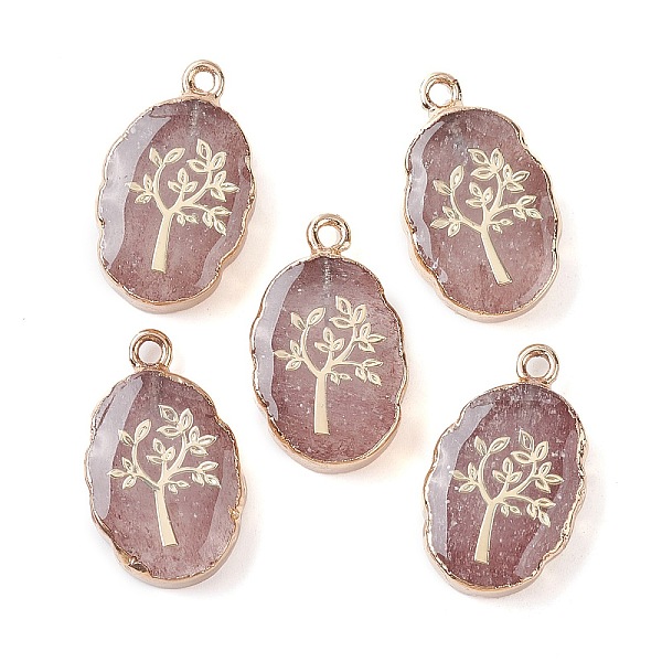 

PandaHall Natural Strawberry Quartz Oval Pendants, Golden Plated Brass Oval Charms with Tree, 22~22.5x13~13.5x4.5mm, Hole: 1.6~1.8mm...
