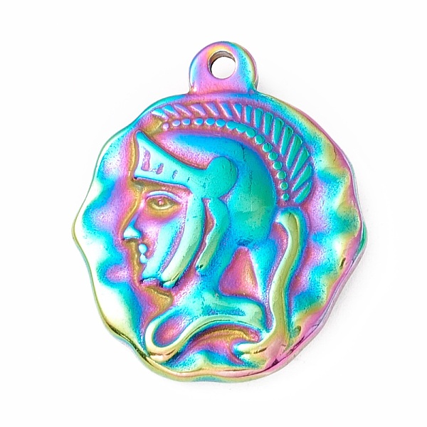 

PandaHall Ion Plating(IP) 304 Stainless Steel Pendants, Flat Round with Human Face, Rainbow Color, 23.5x19x3.5mm, Hole: 1.6mm 304 Stainless...