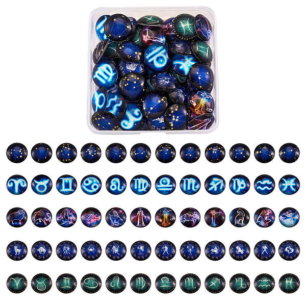 

PandaHall Craftdady 5 Sets 5 Styles Glass Cabochons, Half Round with 12 Constellations, 12 Constellations, 25x7~8mm, 12pcs/set, 1set/style...