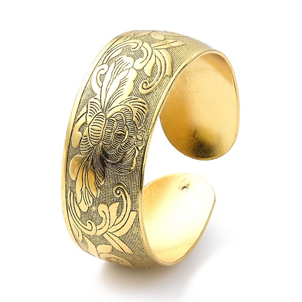 

PandaHall Alloy Wide Open Cuff Bangle for Women, Flower Pattern, Inner Diameter: 2-1/4 inch(5.65cm) Alloy Flower