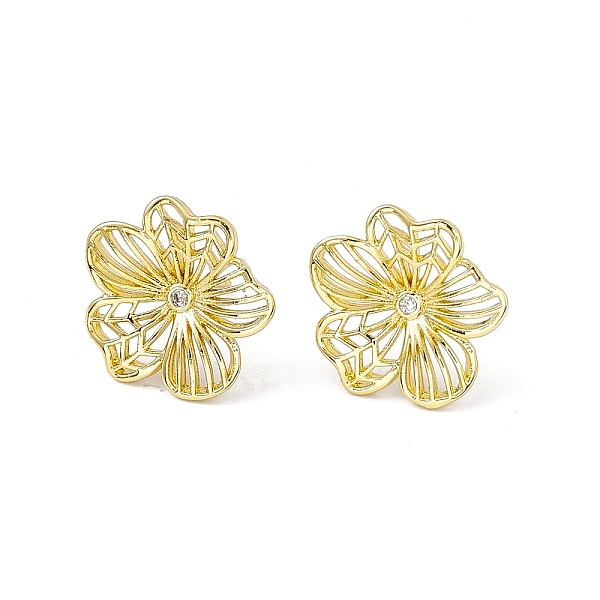 

PandaHall Clear Cubic Zirconia Flower Stud Earrings, Rack Plating Brass Jewelry for Women, Cadmium Free & Lead Free, Real 18K Gold Plated...