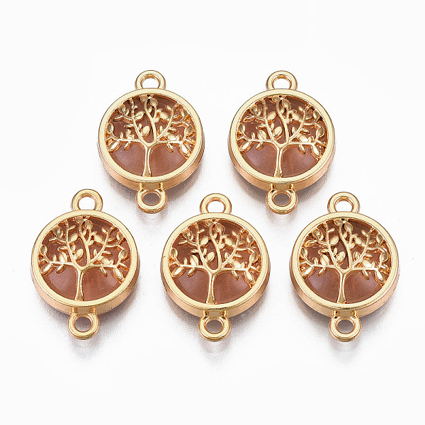 

PandaHall Glass Links connectors, with Light Gold Plated Alloy Findings, Flat Round with Tree, Salmon, 13.5x19.5x5.5mm, Hole: 1.6mm..., Red