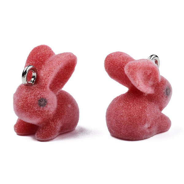 

PandaHall Flocky Resin Pendants, with Platinum Plated Iron Loops, Rabbit, Indian Red, 18x16.5x11mm, Hole: 2.5mm Iron+Resin Rabbit