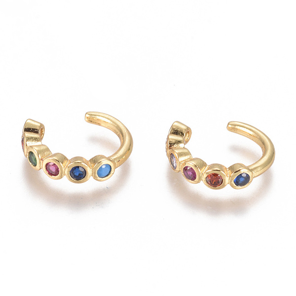 

PandaHall Golden Plated Brass Micro Pave Cubic Zirconia Cuff Earrings, Long-Lasting Plated, Colorful, 13x13.2x3mm Cubic Zirconia