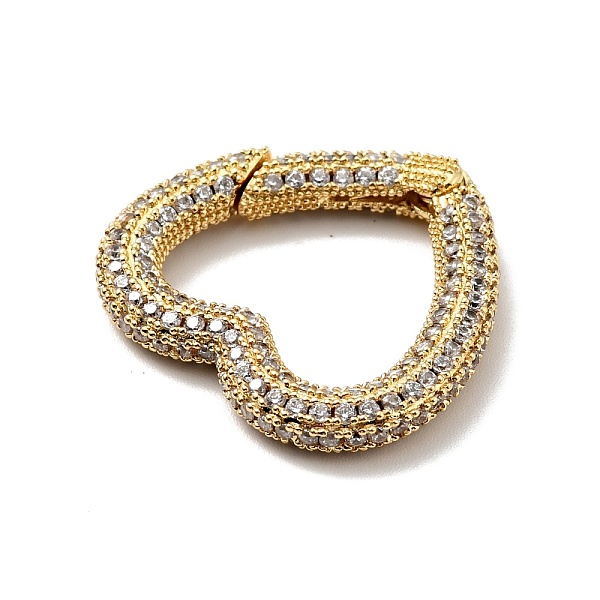 

PandaHall Brass Micro Pave Clear Cubic Zirconia Spring Gate Rings, Cadmium Free & Lead Free, Heart, Golden, 26x27x4mm Brass Clear