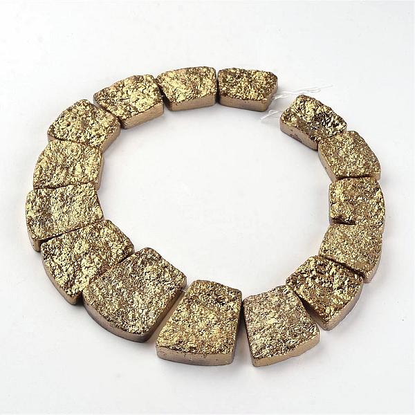 

PandaHall Electroplated Natural Dragon Bone Stone Graduated Beads Strands, Trapezoid, Golden Plated, 24~36x22~30x6~8mm, Hole: 1.5~2mm, about...