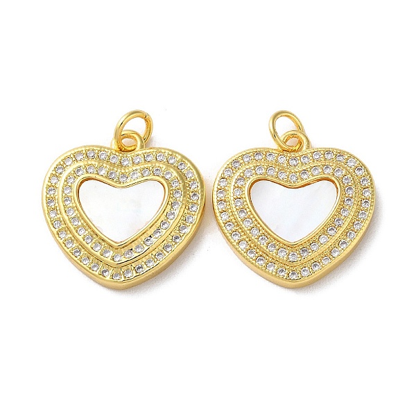

PandaHall Valentine"s Day Brass Micro Pave Clear Cubic Zirconia Pendants, with Shell, Heart, Real 18K Gold Plated, 18x18x3mm, Hole: 3.5mm...