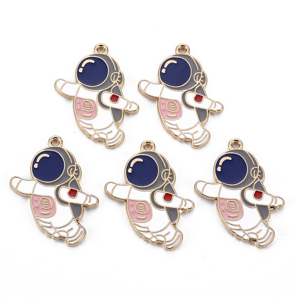 

PandaHall Rack Plating Alloy Enamel Pendants, Cadmium Free & Nickel Free & Lead Free, Spaceman, Light Gold, White, 33.5x27x2mm, Hole: 1.8mm...