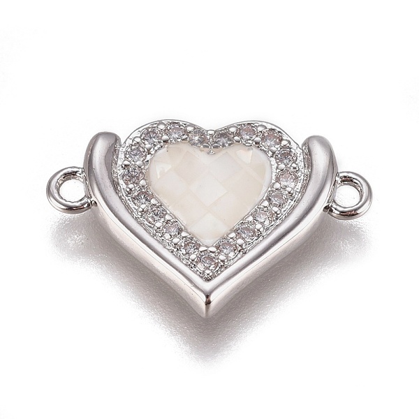 

PandaHall Brass Micro Pave Cubic Zirconia Links, with Shell, Heart, Platinum, 11.5x18x2.8mm, Hole: 1.2mm Brass+Cubic Zirconia Heart White