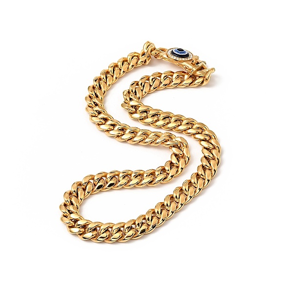 

PandaHall Ion Plating(IP) 304 Stainless Steel Curb Chain Necklace with Crystal Rhinestone, Resin Evil Eye Clasp Lucky Necklace for Men..., Clear