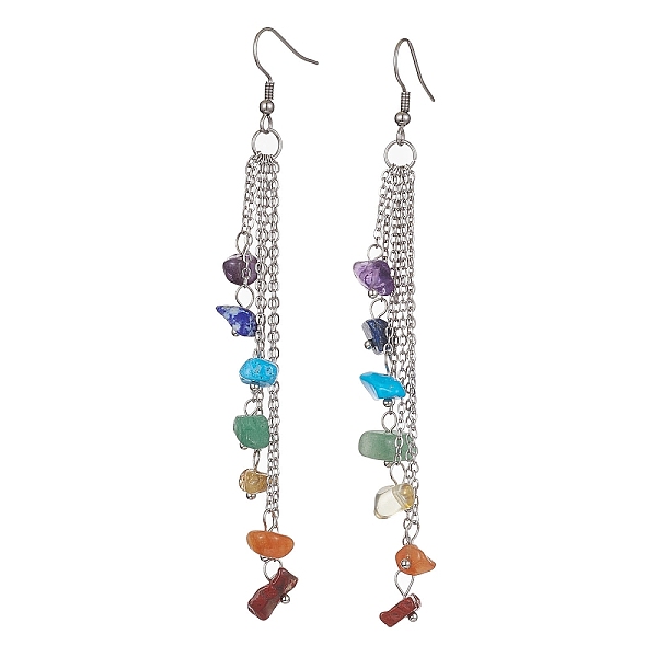 

PandaHall Chakra Natural & Synthetic Mixed Gemstomne Beaded Dangle Earrings, 316 Surgical Stainless Steel Chains Tassel Earrings, Chip...