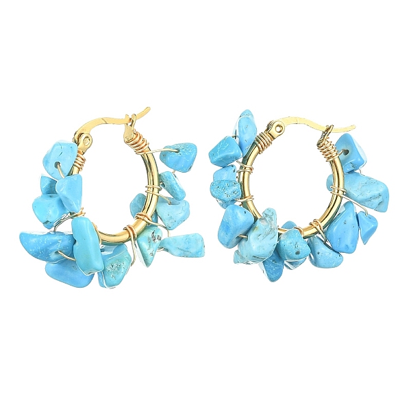 

PandaHall Synthetic Turquoise Chips Braided Hoop Earrings, 304 Stainless Steel Wire Wrap Jewelry for Women, 25~27x28~33x7~9mm, Pin: 0.6mm...