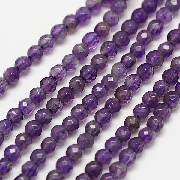 

PandaHall Grade A Natural Amethyst Bead Strands, Faceted Round, 3mm, Hole: 0.8mm, about 119pcs/strand, 15 inch Amethyst Round
