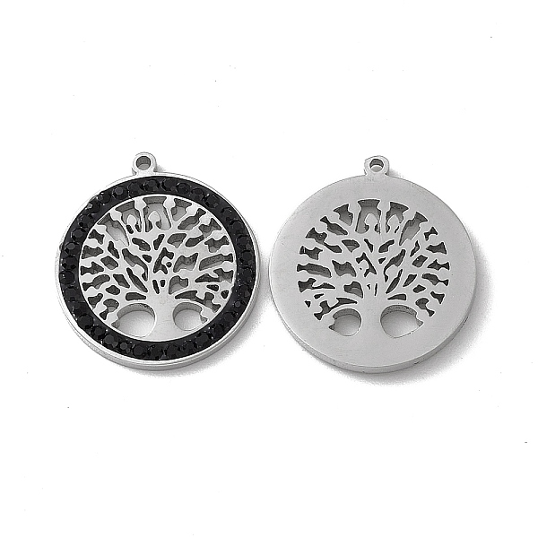 

PandaHall 201 Stainless Steel Rhinestone Pendants, Flat Round with Tree of Life Pattern Charms, Jet, 16.5x15x1.5mm, Hole: 0.9mm Stainless..., Black