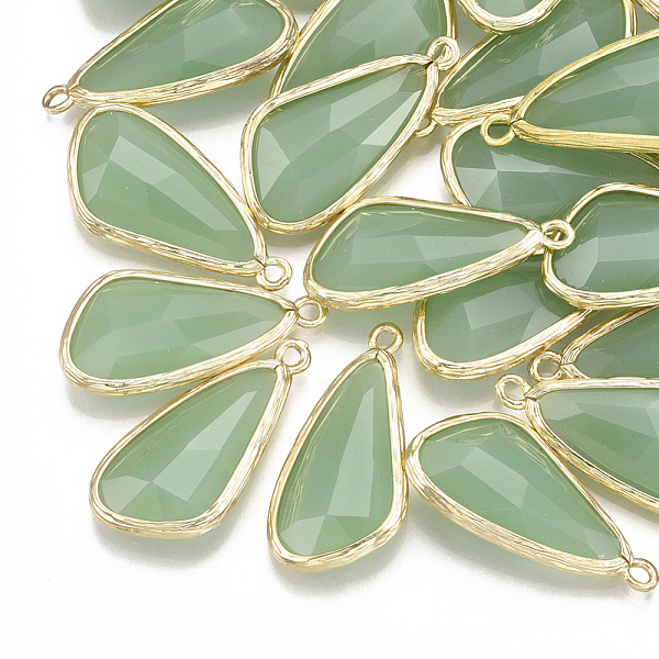 

PandaHall Glass pendants, with Brass Findings, Faceted, teardrop, Golden, Green, 28.5x14x6mm, Hole: 1.5mm Brass+Glass Teardrop Green