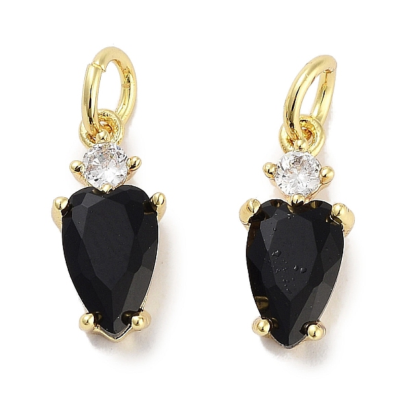 

PandaHall Brass Micro Pave Cubic Zirconia Charms, with Jump Ring, Heart, Real 18K Gold Plated, Black, 13x6x3mm, Hole: 3mm Brass+Cubic...